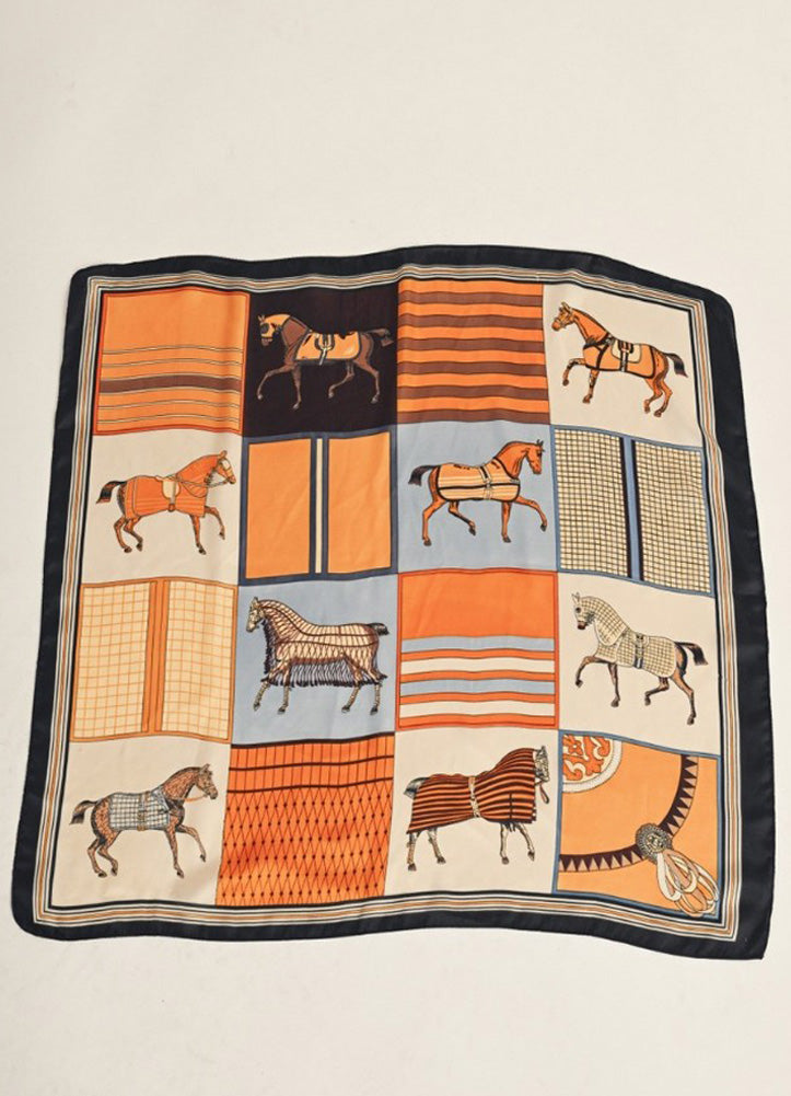 Equestrian Silk Scarf in Blue/Toffee by Jodifl