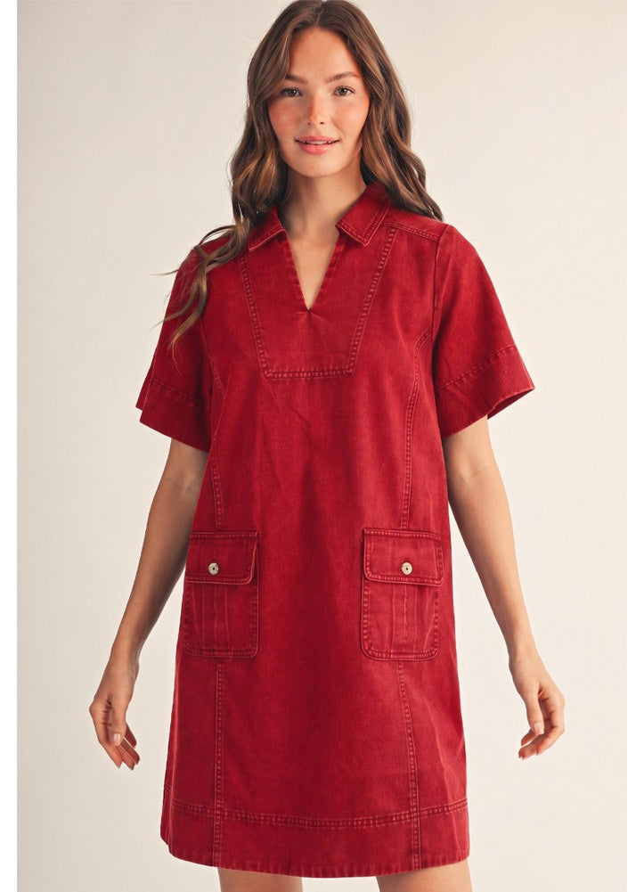 Short Sleeve Casual Shift Dress in Red by Jodifl
