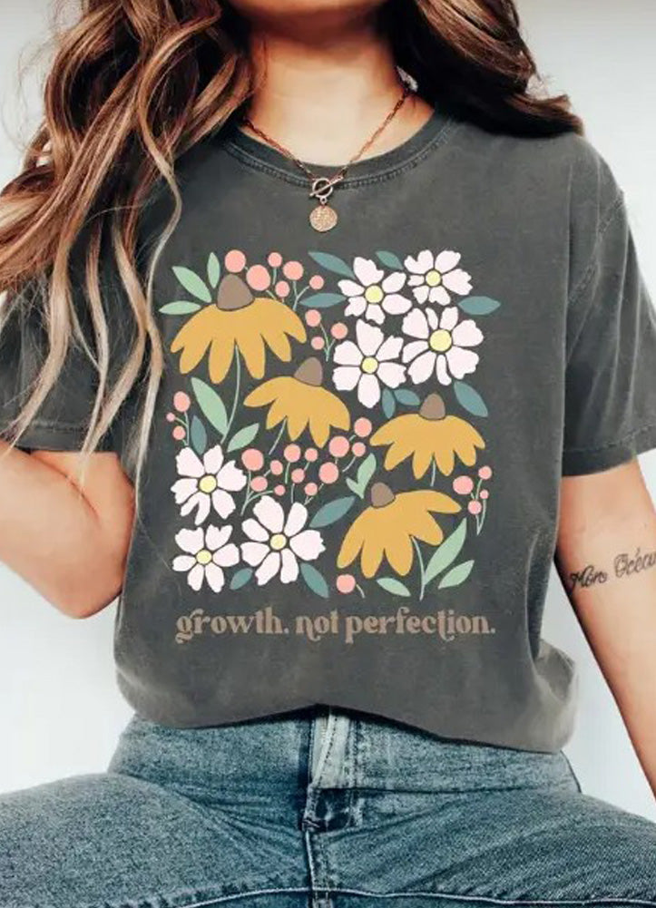Growth Not Perfection Tee in Charcoal by Eleven Fashion