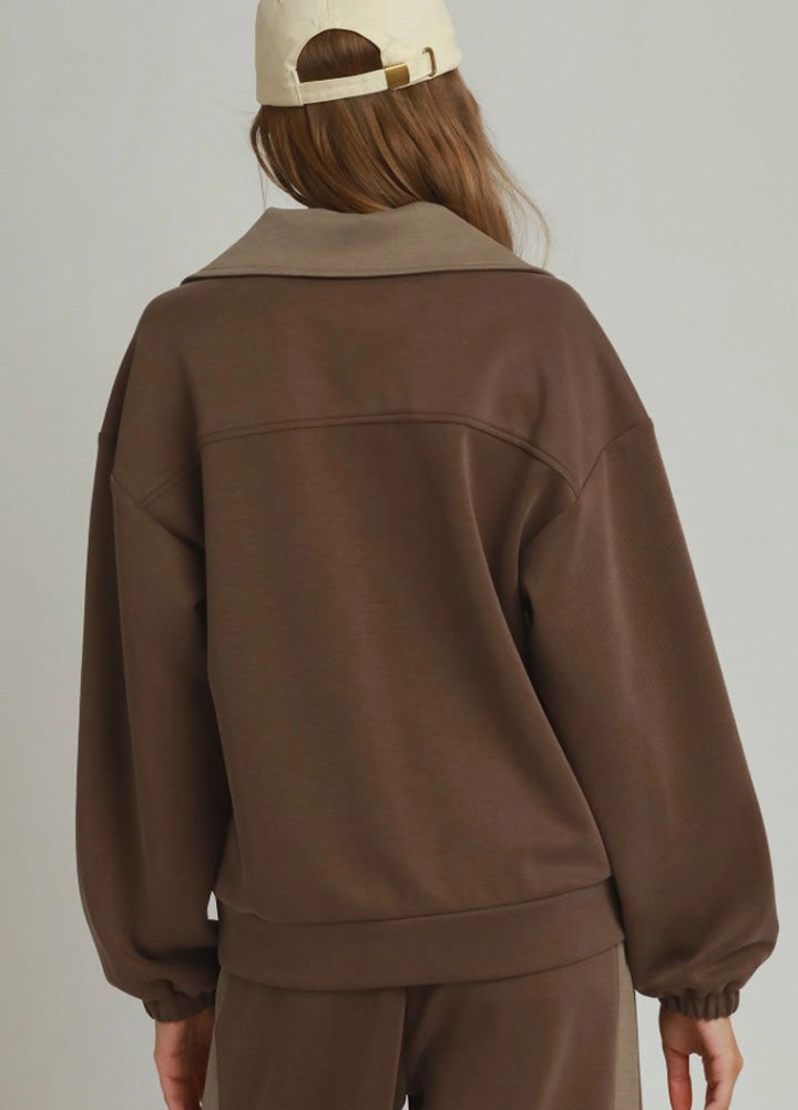 CloudKnit Colorblock LS Pullover in Cocoa Powder by Umgee