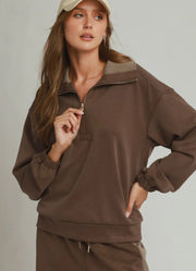 CloudKnit Colorblock LS Pullover in Cocoa Powder by Umgee