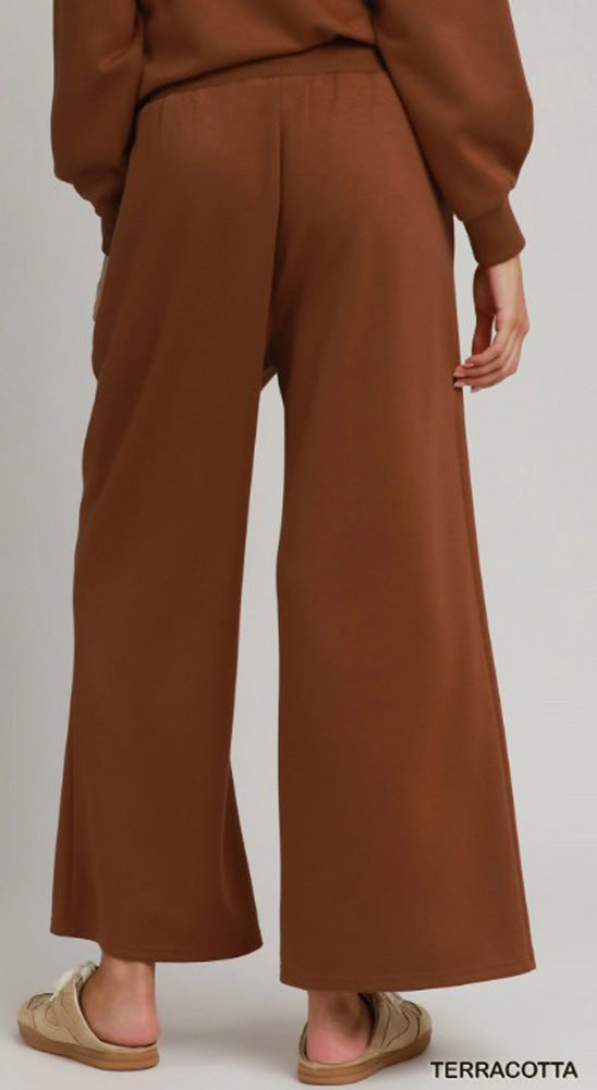 LuxeKnit Pleated Wide Leg Pants in Terracotta by Umgee