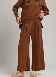 LuxeKnit Pleated Wide Leg Pants in Terracotta by Umgee