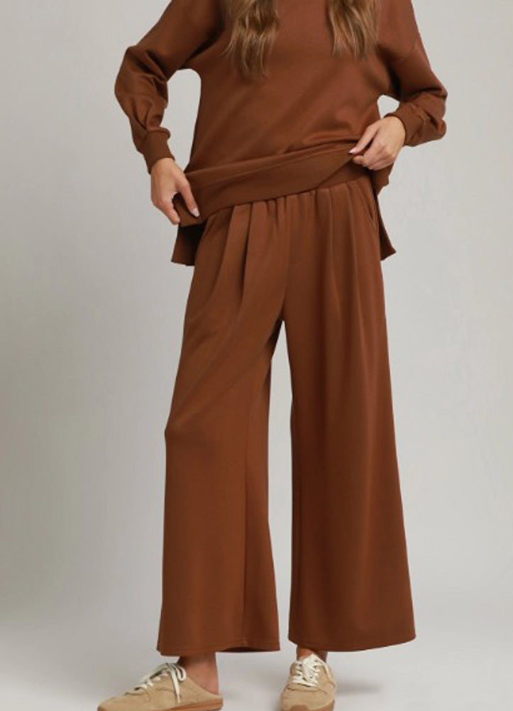 LuxeKnit Pleated Wide Leg Pants in Terracotta by Umgee