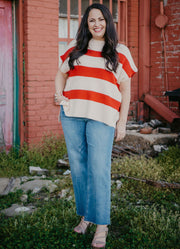 Striped SS Sweater in Red/Ivory by Jodifl