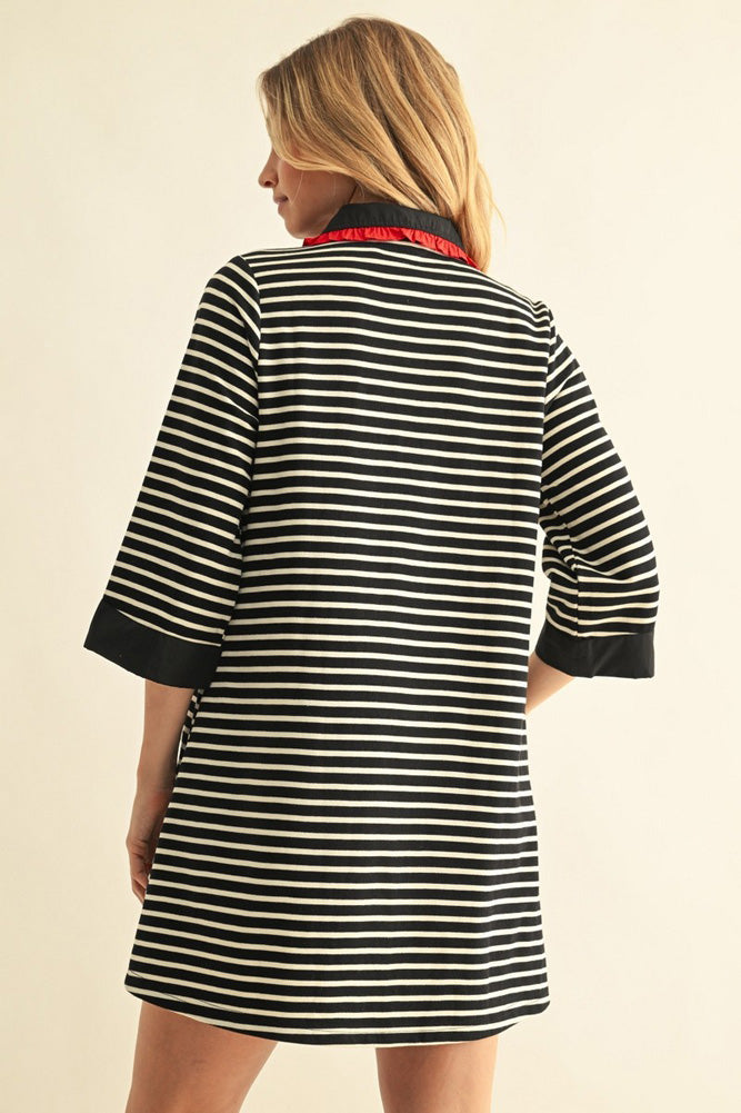 3/4 Sleeve Stripe Shift Dress in Red/Black by Jodifl