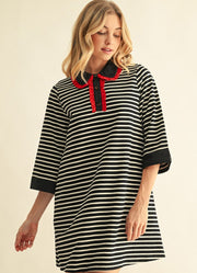 3/4 Sleeve Stripe Shift Dress in Red/Black by Jodifl