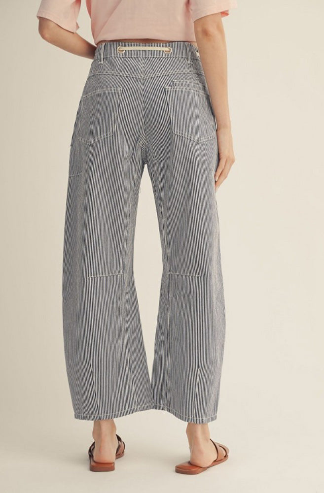 Plus Drawstring Striped Barrel Pants in Denim by Jodifl