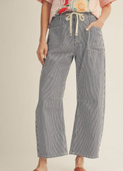 Plus Drawstring Striped Barrel Pants in Denim by Jodifl
