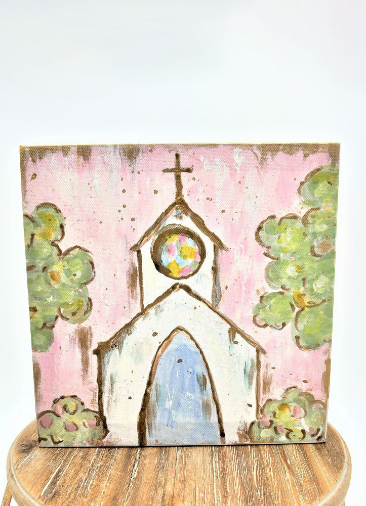Handpainted Church Pastel Canvas by Trade Cie