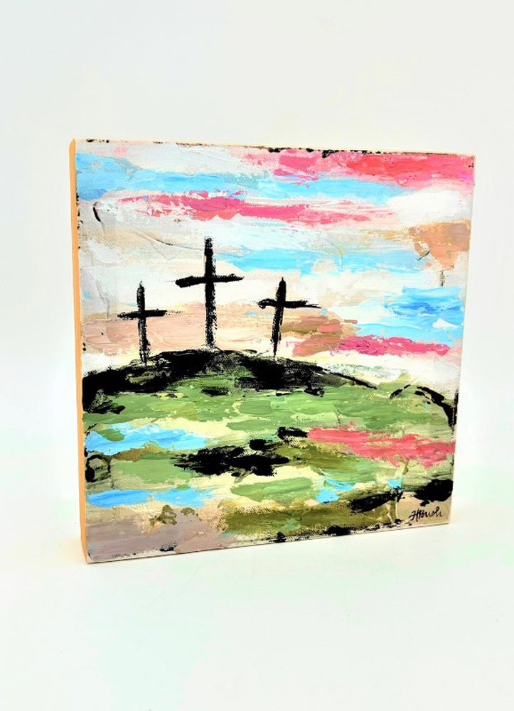 Handpainted Cross Trio on Mountain by Trade Cie