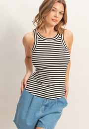 Sleeveless Black striped top