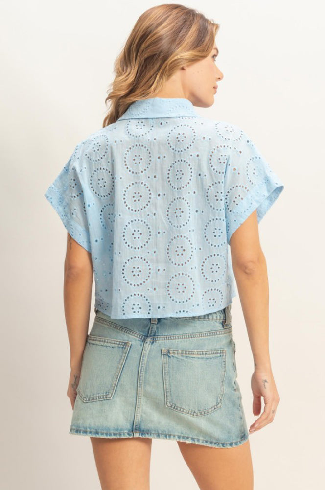 Embroidered Short Sleeve Button Up