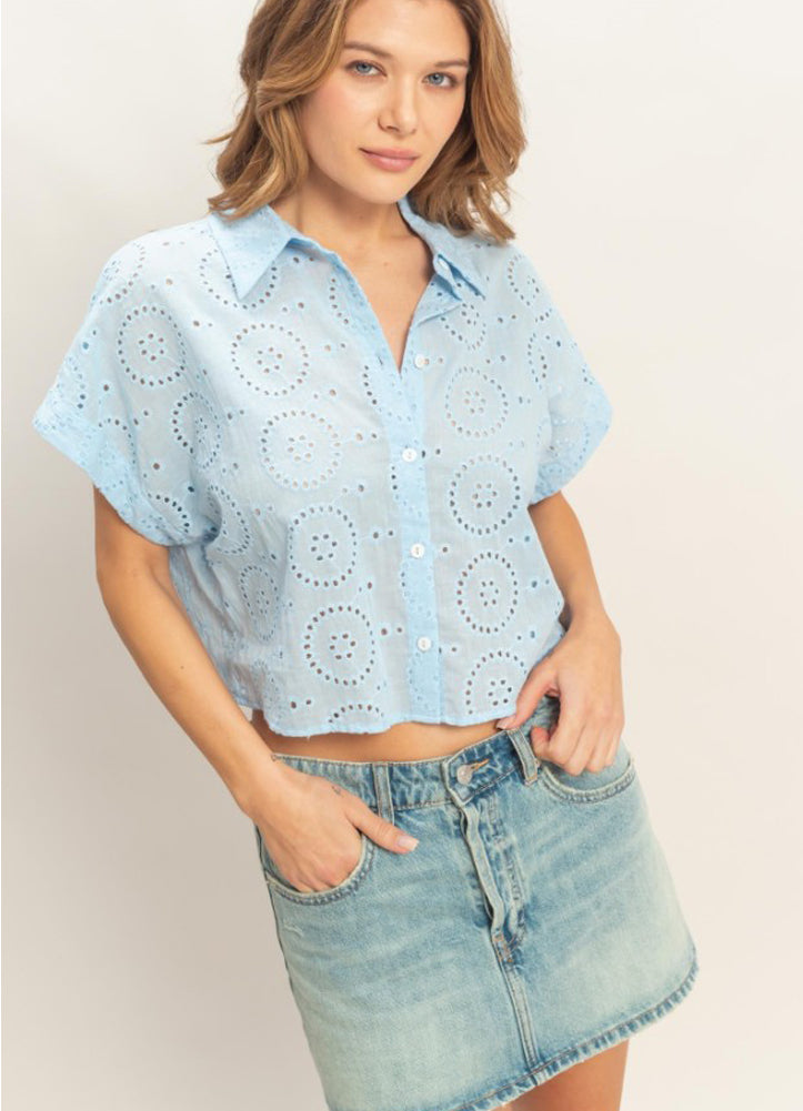 Embroidered Short Sleeve Button Up
