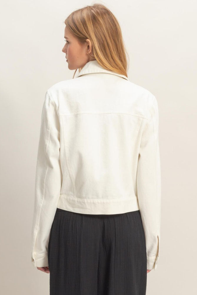 Denim Button Up Jacket in White by Hyfve