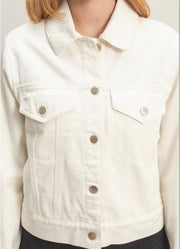 Denim Button Up Jacket in White by Hyfve