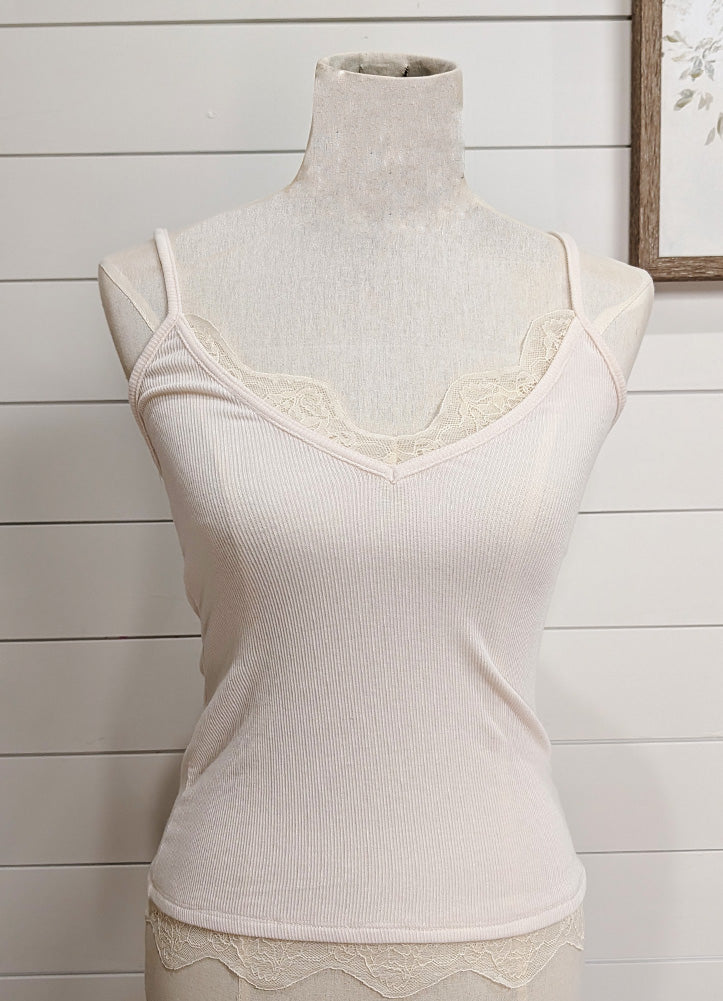 Knit Lace Trim Camisole in Cream by Hyfve