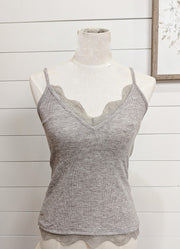 Knit Lace Trim Camisole in Light Mocha by Hyfve