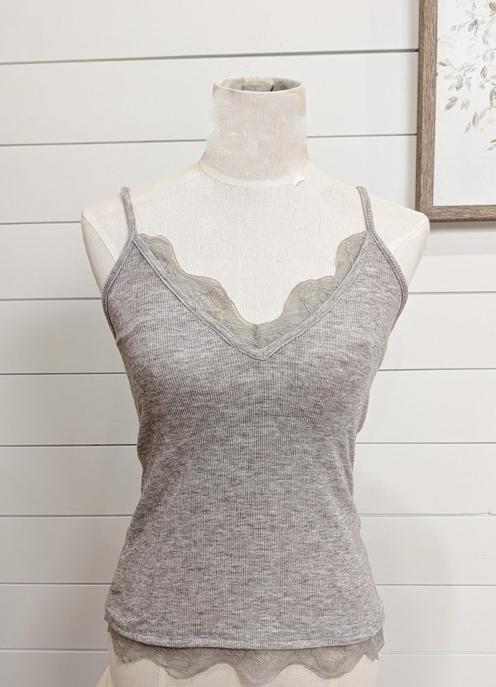 Knit Lace Trim Camisole in Light Mocha by Hyfve