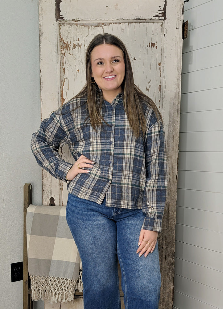 Flannel Button Up LS in Blue by Hyfve