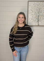 Stripe Boat Neck Sweater in Ecru Combo by Hyfve