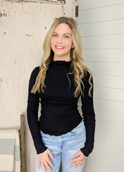 Solid LS Lettuce Hem Top in Black by Hyfve