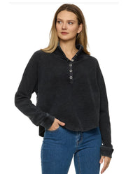 Adriana Snap Washed Pullover in Black by Flag and Anthem