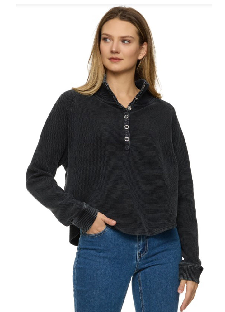 Adriana Snap Washed Pullover in Black by Flag and Anthem
