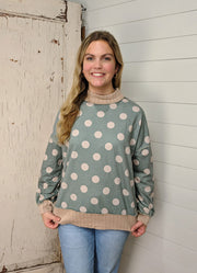 Polka Dot Oversized Pullover in Olive by Haptics