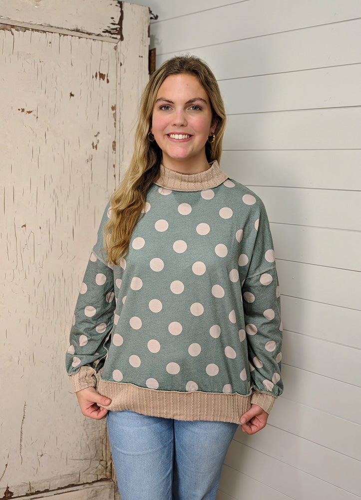 Polka Dot Oversized Pullover in Olive by Haptics