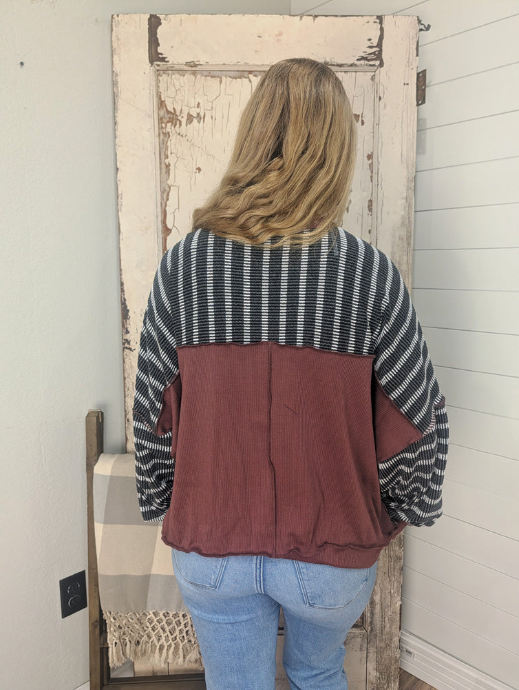 Oversized Striped Sweater in Charcoal/Maroon by Haptics