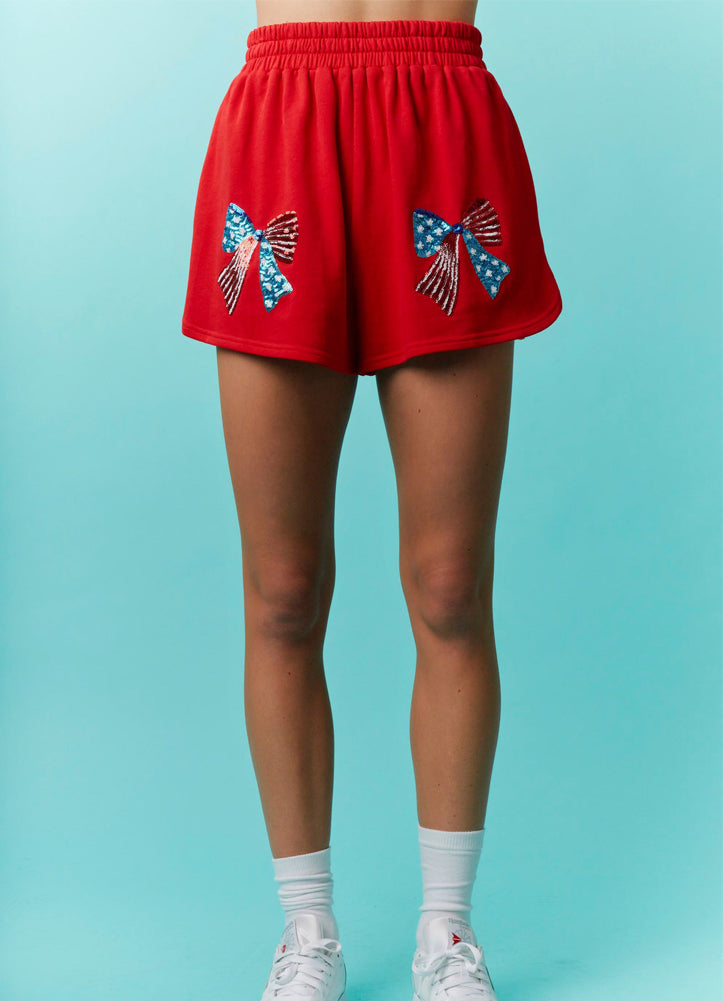 American Sequin Bow Shorts in Red by Fantastic Fawn