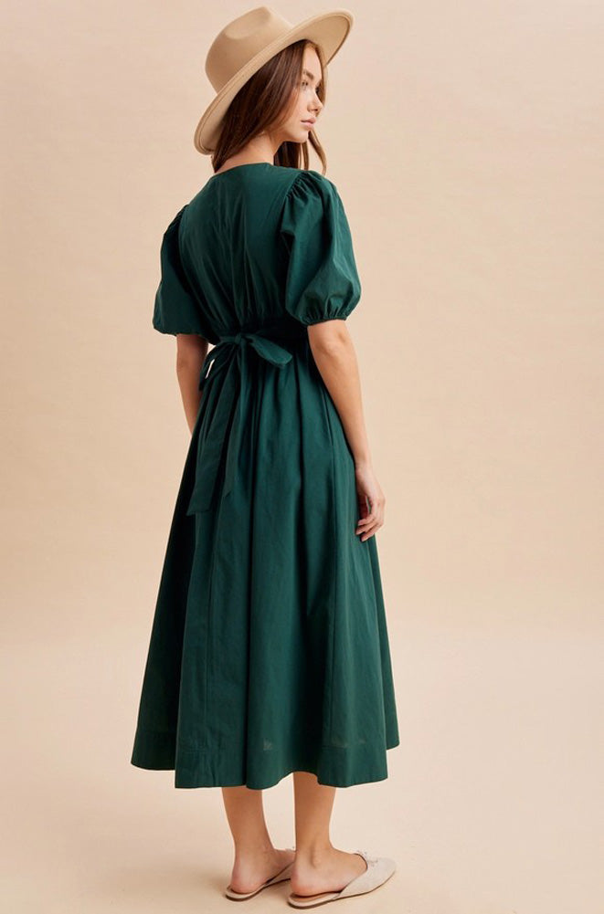 Puff Sleeve Maxi Dress in Deep Forest Green by In Loom