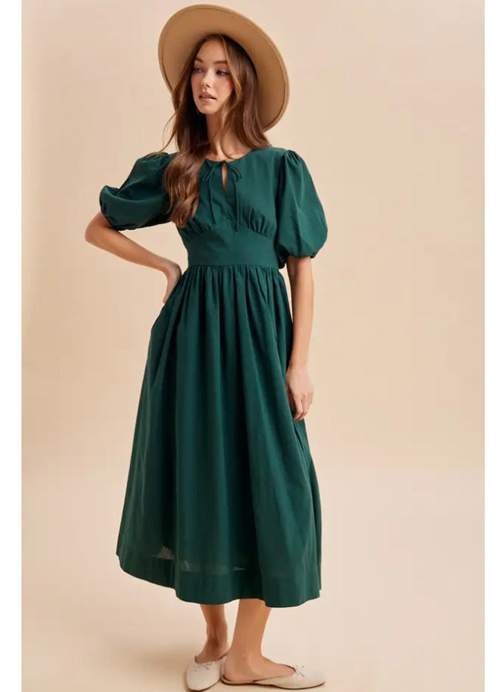 Puff Sleeve Maxi Dress in Deep Forest Green by In Loom