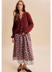 Chunky Knit Raglan Cardigan in Bordeaux by In Loom