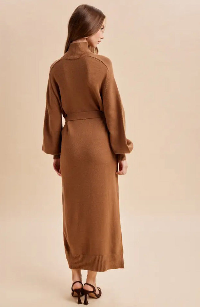 Turtleneck Sweater Dress in Cognac by In Loom