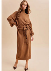 Turtleneck Sweater Dress in Cognac by In Loom