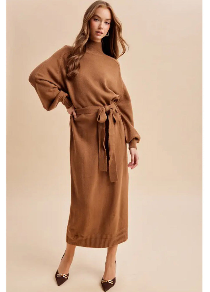 Turtleneck Sweater Dress in Cognac by In Loom