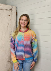 Space Dye Striped Button Down Cardigan in Rainbow by Bucketlist
