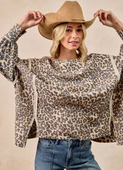 Oversized Waffle Thermal Sweatshirt Leopard by Bibi