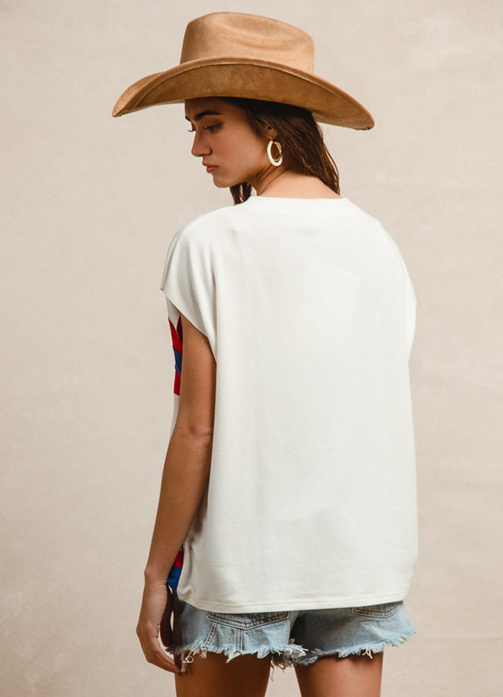 French Terry Color Block V Neck in Ivory/Red/Royal by BiBi