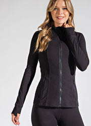Butter Yoga Open Front Zipper Fitted Jacket in Black by Rae Mode