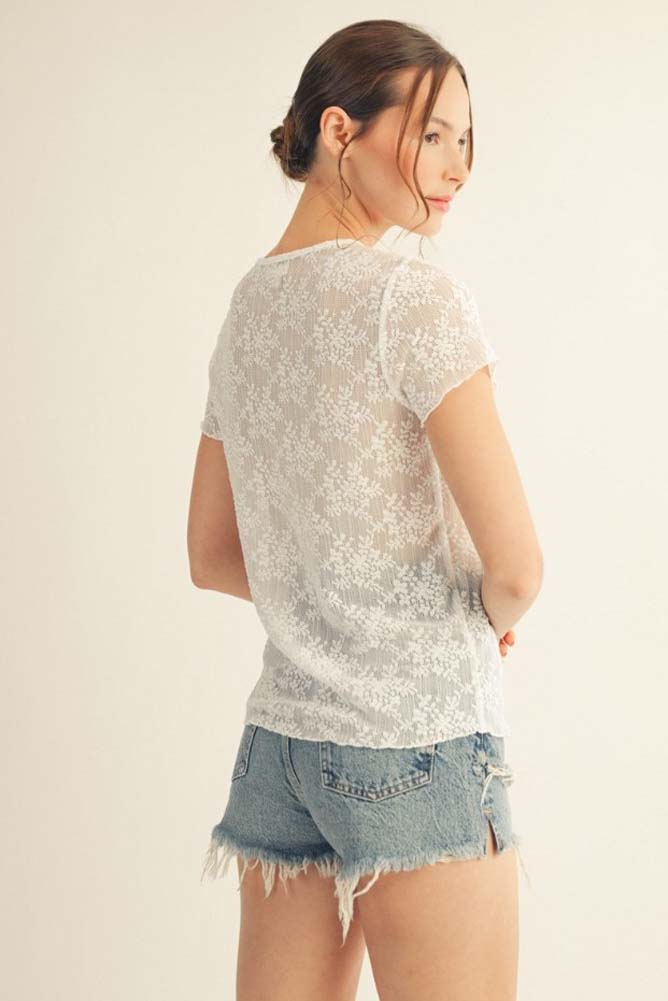 Floral Lace SS Top in White by Jodifl