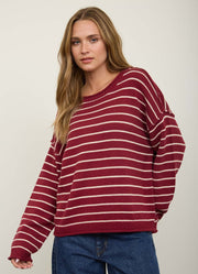 Striped DS Crew Neck Sweater in Burgundy by Blu Pepper