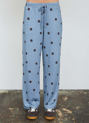 Polka Dot Drawstring Wide Leg Pants in Slate Blue by Blu Pepper