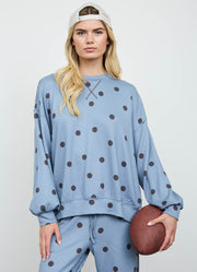 Polka Dot LS Crew Knit Top in Slate Blue by Blu Pepper