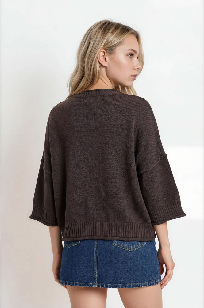 Exposed Seam DS SS Pullover in Chocolate Brown by Blu Pepper