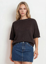 Exposed Seam DS SS Pullover in Chocolate Brown by Blu Pepper
