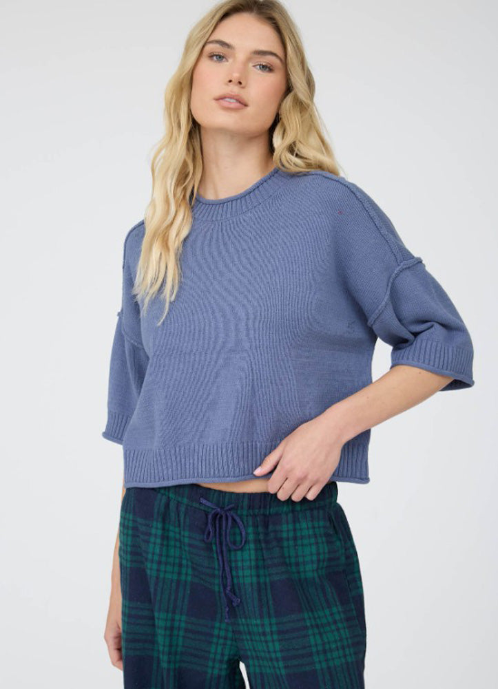 Exposed Seam Drop Shoulder SS Pullover in Denim by Blu Pepper