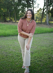Exposed Seam Drop Shoulder SS Pullover in Sienna by Blu Pepper